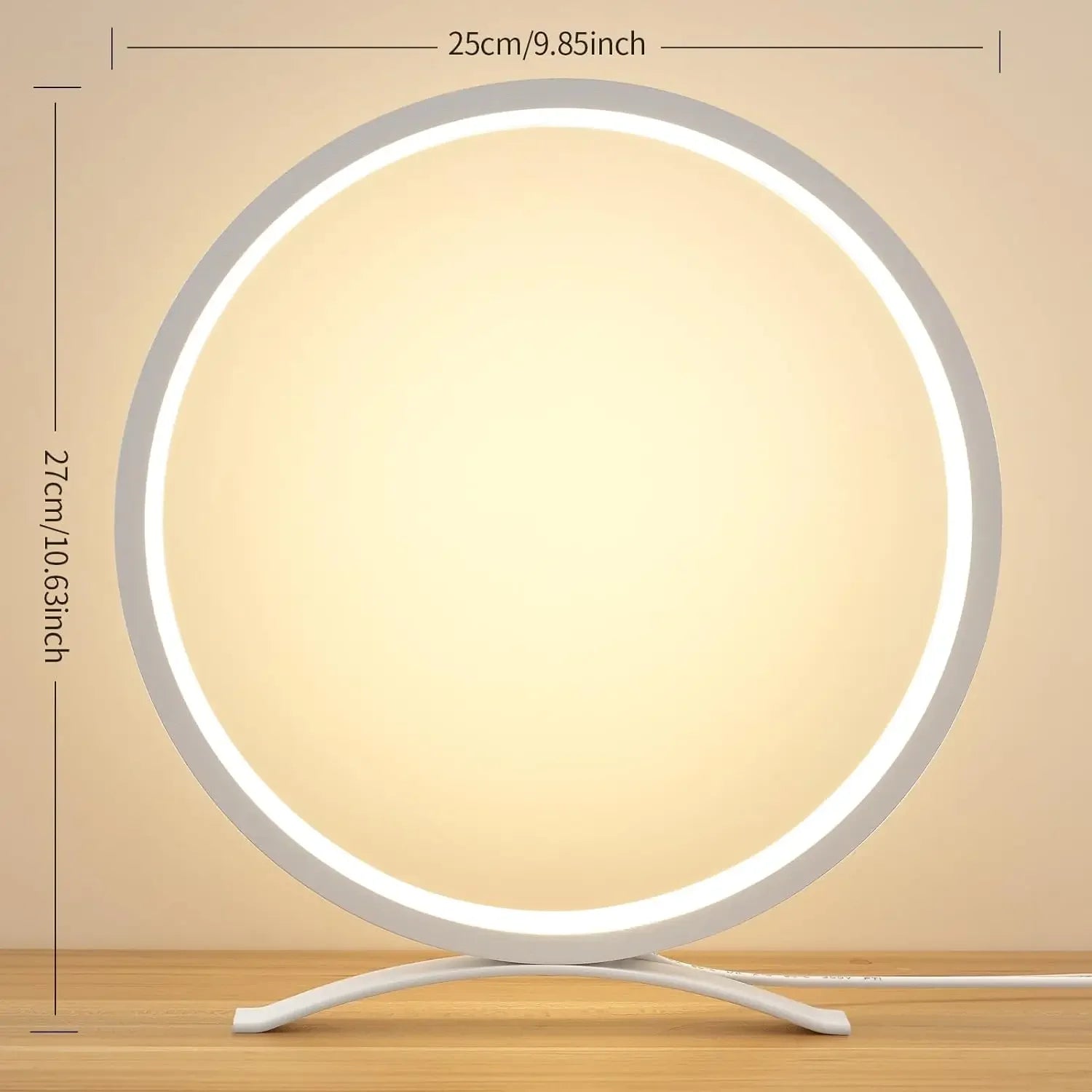 Metal Circle Ring Table Lamps Bedside Lamp for Nightstand Modern Minimalist Lamps Led Warm Light for Bedroom/Living Room 25cm