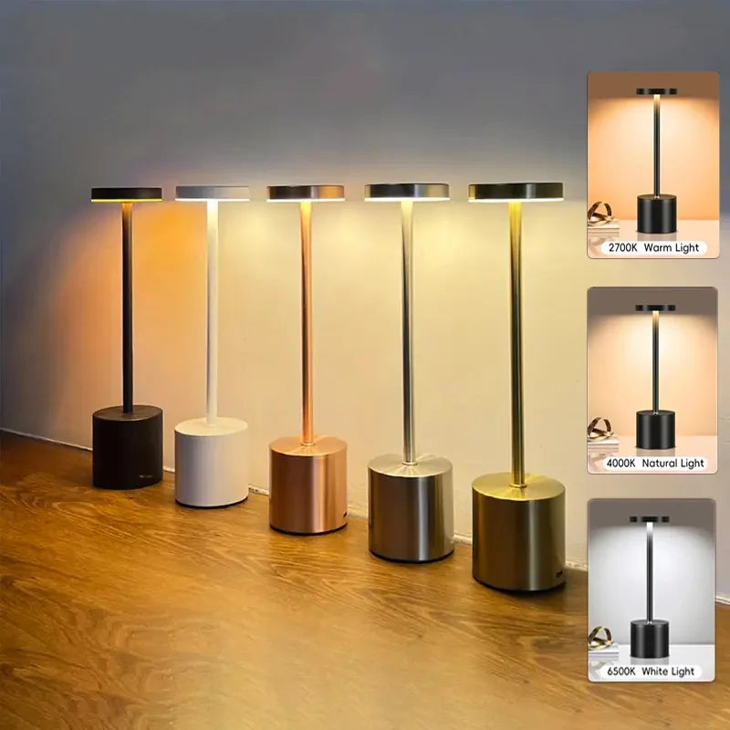 Cordless Table Lamp Bedside Modern LED Night Lamp Rechargeable Touch Tri-color Desk Lamp Restaurant Bar Bedroom Decoration